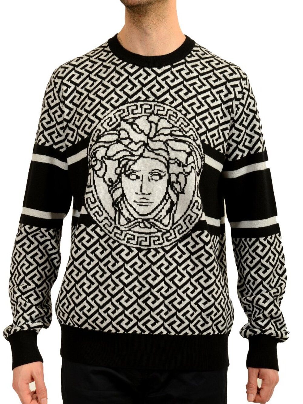 Versace Men's Medusa Logo Knit Crewneck Wool Pullover Sweater US XL IT 54